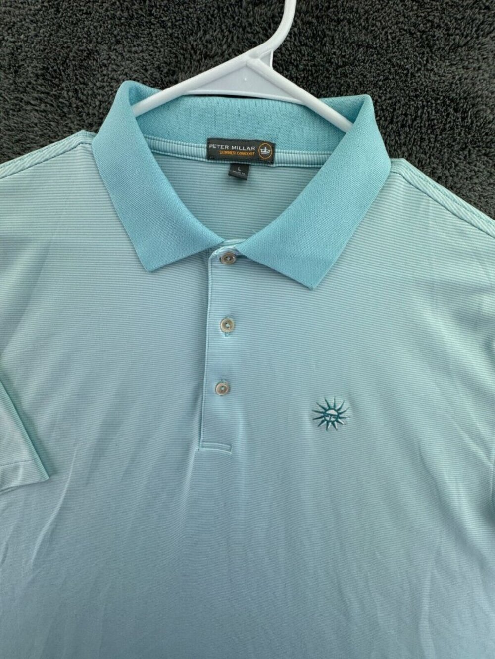 Peter Millar Summer Comfort Polo Mens Large Blue Striped El Dorado C.C. Sunburst